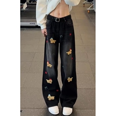 [008]刺绣阔腿牛仔裤女宽松休闲垂感拖地裤子A079-N9188-P52，男装牛仔裤，电商A079