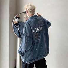男装牛仔外套2026秋蜘蛛字母印花男生翻领夹克XZ514-2-N103-P88，男装工装外套，星座514-2(原B239)
