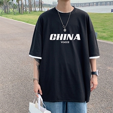JT55001-P25假两件短袖t恤男大码胖子半袖体恤半截袖港风，男装T恤，电商A040