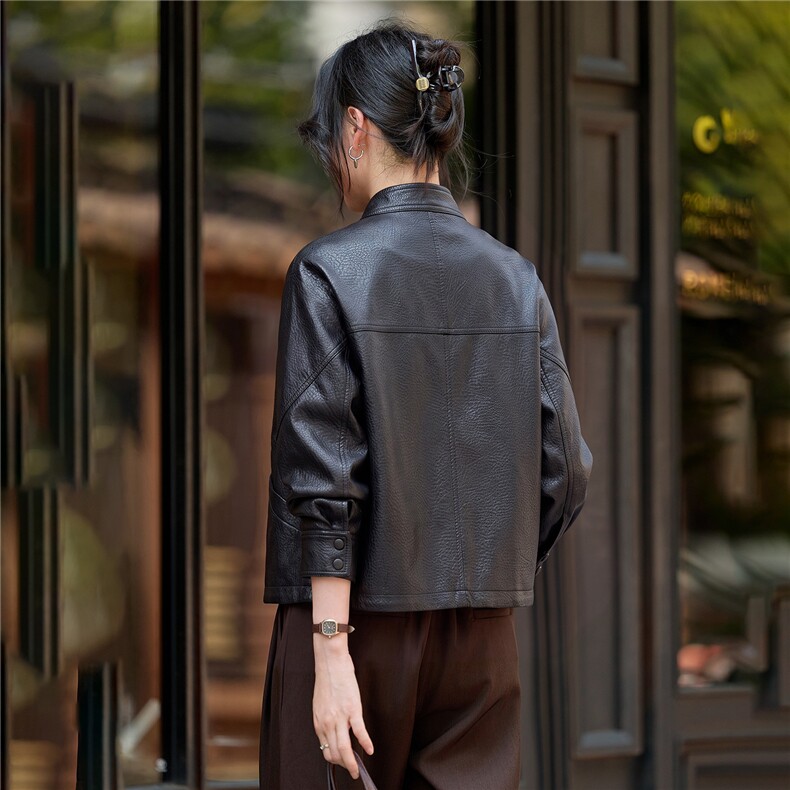 【大量现货】2026秋季女装新款时尚复古高级感短款皮衣外套,女装皮衣,缘衣格