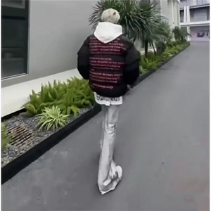 美式eodup高街hiphop重工艺水洗涂鸦微毛边喇牛仔裤货号K2409P65图片