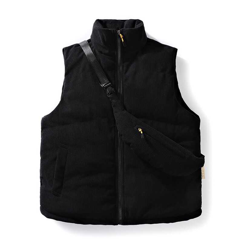冬季灯芯绒棉马甲男日系复古加厚立领棉服情侣外套配挎包8516-P70,男装棉衣,电商B306