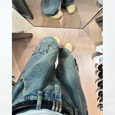 N101-P65美式水洗做旧工装牛仔拖地长裤男女秋冬做旧牛仔裤，男装牛仔裤，电商B327