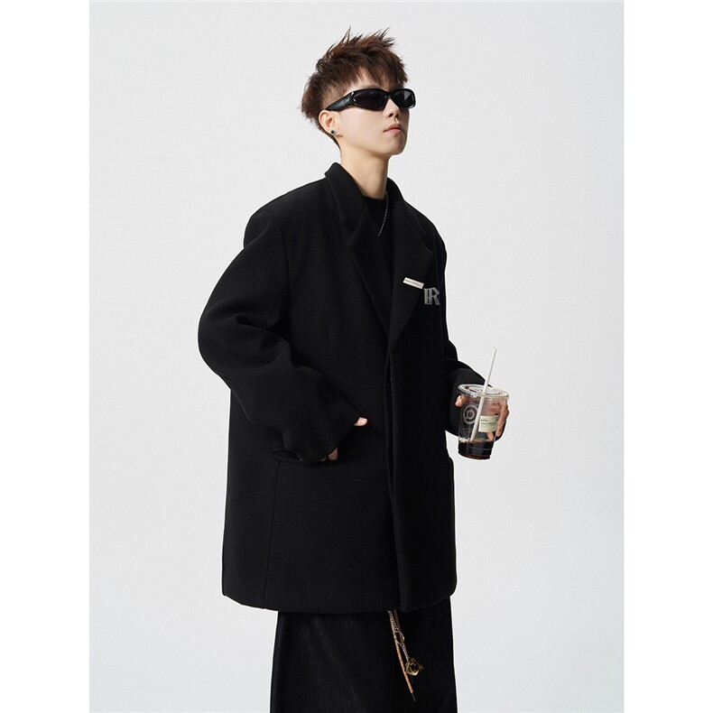 金属搭扣毛呢子西装大码M-5XL加棉大衣聚酯纤维XF78158P118控，男装西服套装，星座226-1