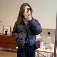 黑色立领短款羽绒棉服女冬季大码韩系高级百搭加厚面包服外套，男装棉衣，星座506A