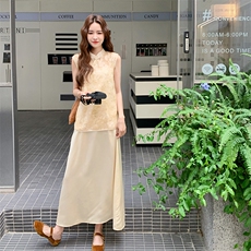 新中式国风香槟色刺绣上衣套装裙女2025夏季新款气质吊带裙两件套，女装套装/套裙，2C269