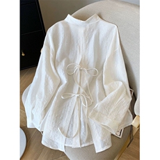 TC551-P45后背镂空超好看开叉衬衣长袖薄款夏季慵懒风系带衬衫，女装衬衫，星座617A-2