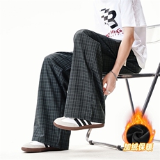 XK468-2JR-P38加绒秋冬灰色格子裤男松弛感美式休闲阔腿直筒裤，男装卫衣，电商A178