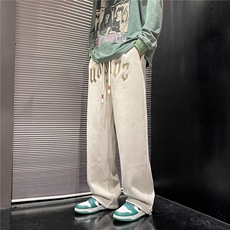 麂皮绒休闲裤男韩版潮字母刺绣2024秋冬新款ins宽松长裤K3021-P37，男装休闲裤，星座412-3