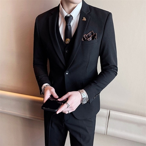 西服套装男西装男士商务休闲职业装修身新郎伴郎结婚三件套礼服潮图片