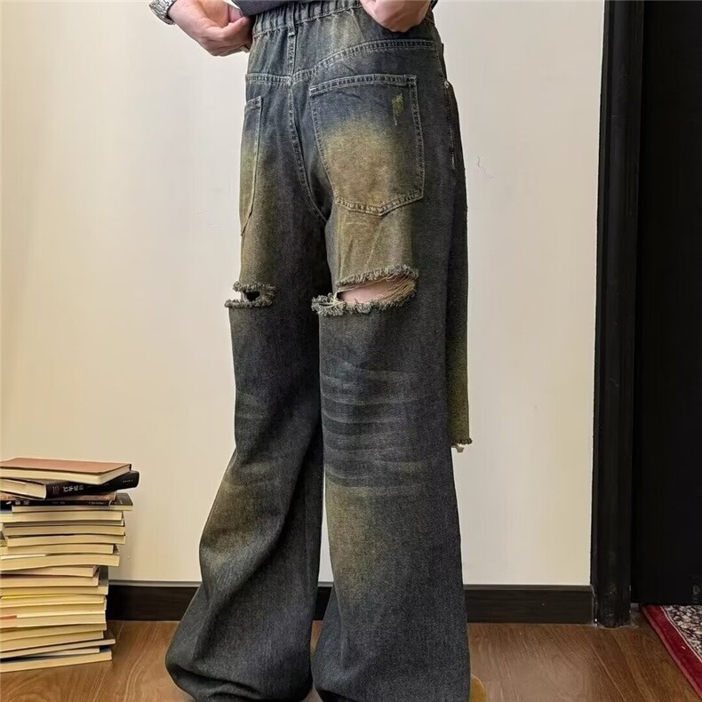 新款宽松美式复古炸街痞帅裤子水洗牛仔裤男长裤潮,男装牛仔裤,星座516A