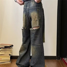 新款宽松美式复古炸街痞帅裤子水洗牛仔裤男长裤潮，男装牛仔裤，星座516A