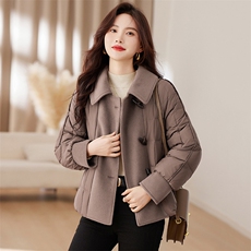 时尚毛呢拼接羽绒服女2023新款冬季宽松保暖白鸭绒短外套冬装，女装羽绒服，衣之秀
