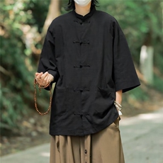 日系衬衫夏季宽松休闲半袖工装衬衣设计感情侣款外套，男装衬衫，星座716-4