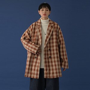 20年秋冬新款格纹西装呢大衣中长款呢料DSB293-A778-P90控125图片