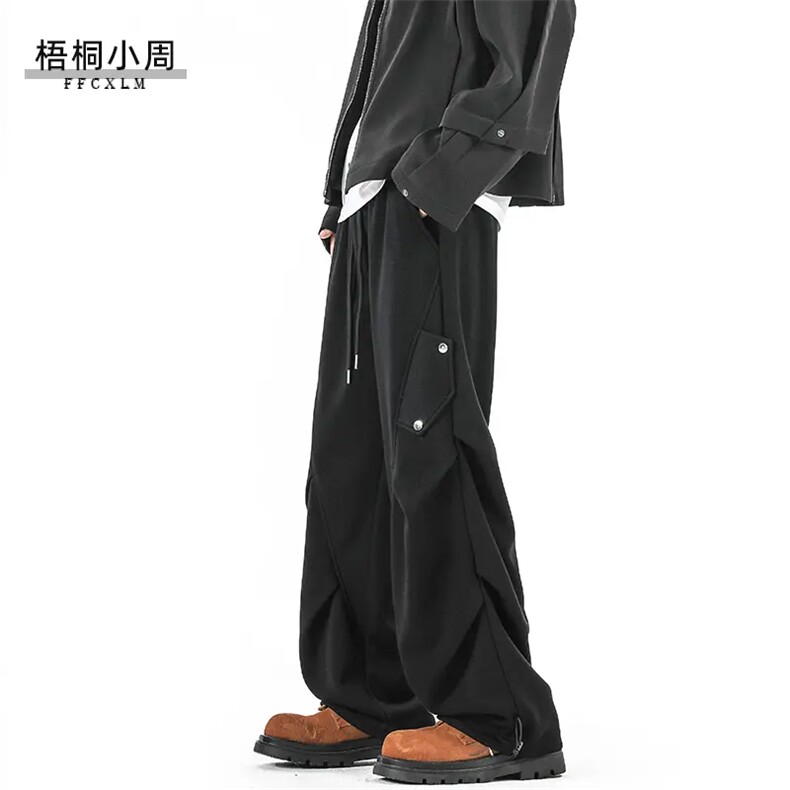 美式潮牌解构设计感褶皱工装裤男女秋冬阔腿百搭休闲长裤H235P50,男装工装外套,星座1013-1
