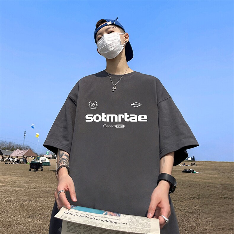 抖音得物二开现货供应220克夏装重磅美式高街宽松短袖t恤MT74,男装T恤,电商A486-1