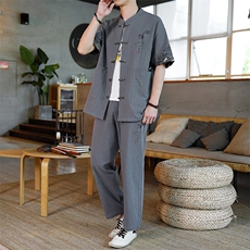 风男装夏短袖男复古开衫套装新款民族风一套，男装休闲套装，星座1206（原A206）