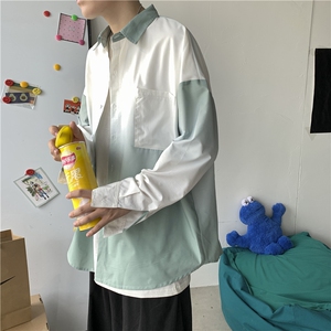 714-1-c26男长袖韩版潮流帅气复古休闲港风chic上衣扎染衬衫3图片