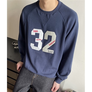 美式复古数字贴布绣圆领球服卫衣男宽松百搭运动上衣 WT503图片