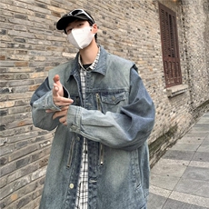 美式复古重工水洗直角垫肩牛仔夹克外套男女春季新款高级感上衣潮，男装工装外套，星座1210-1