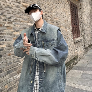 美式复古重工水洗直角垫肩牛仔夹克外套男女春季新款高级感上衣潮图片