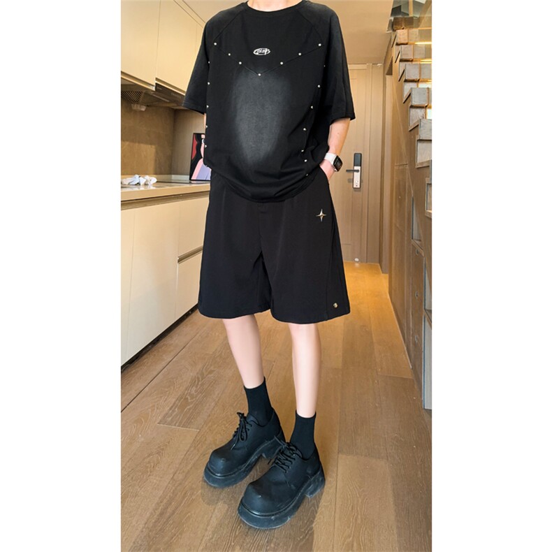 现货铆钉星星设计感休闲西装短裤宽松运动五分裤男K566-P38控68,男装牛仔裤,星座205