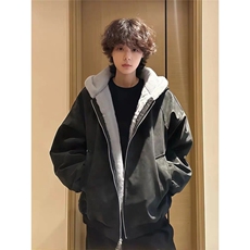 网图座山雕荔枝纹PU皮拼兔毛绒棉衣毛领棉服外套A025-QY16047-P88，男装棉衣，电商A025