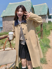 POLO领宽松型宽松风衣中长款纯色春秋英伦风短款百搭气质小个子，女装风衣，蝶眷