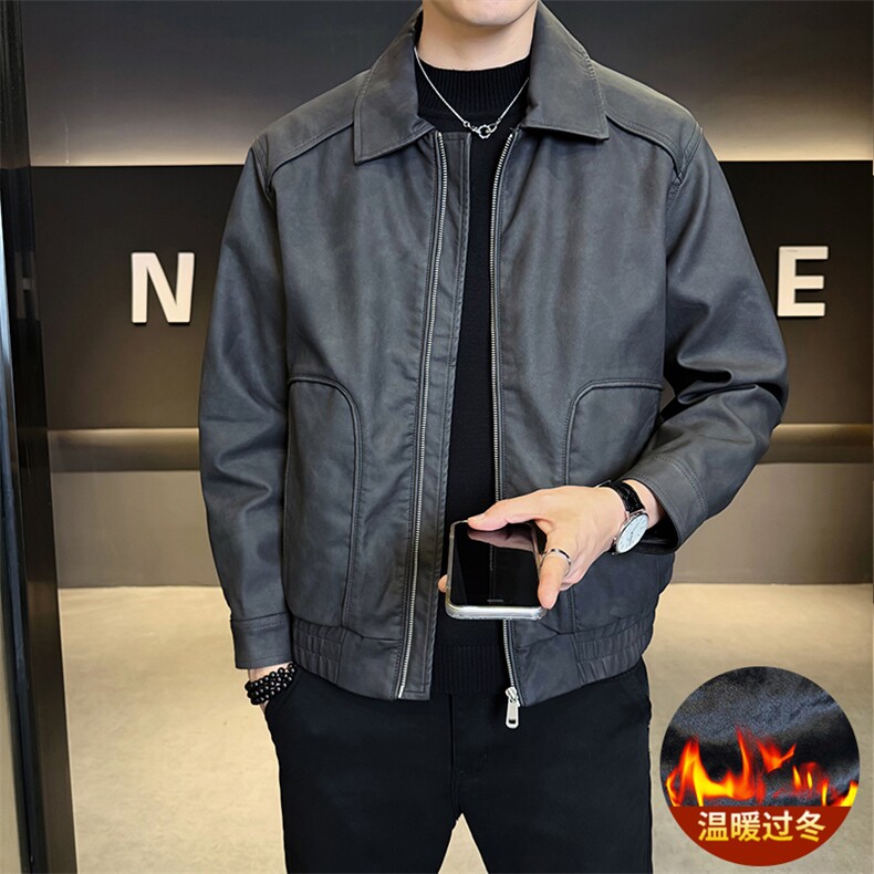 加绒皮衣外套男秋冬季2025新款机车PU皮夹克7715-P165,男装夹克,电商D327