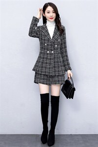 现货套裤女2022年冬季新款时尚减龄通勒百搭街头小香风两件套套装图片