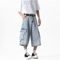 夏季2025新款美式大口袋7分牛仔裤阔腿裤xz906-1-K1270P58控88，男装牛仔裤，星座906-1（原电商a316-2）