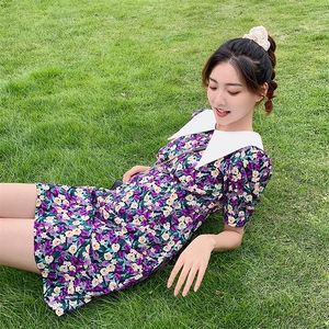 现货 2021夏季娃娃领碎花连衣裙浙宝292A货号1903,女装连衣裙,时倾STUDIO