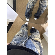 3D数码印花糜烂破洞裤阔腿Baggy牛仔裤男女同款，男装牛仔裤，星座1210-1