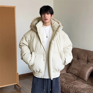 现货三防重磅硬挺boxy短款羽绒棉衣座山雕大毛毛领PU皮棉服外套冬图片