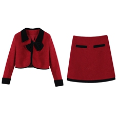 小香风套装2025春秋小个子高级感网红洋气红色短裙两件套职业装女，女装套装/套裙，众宇琦