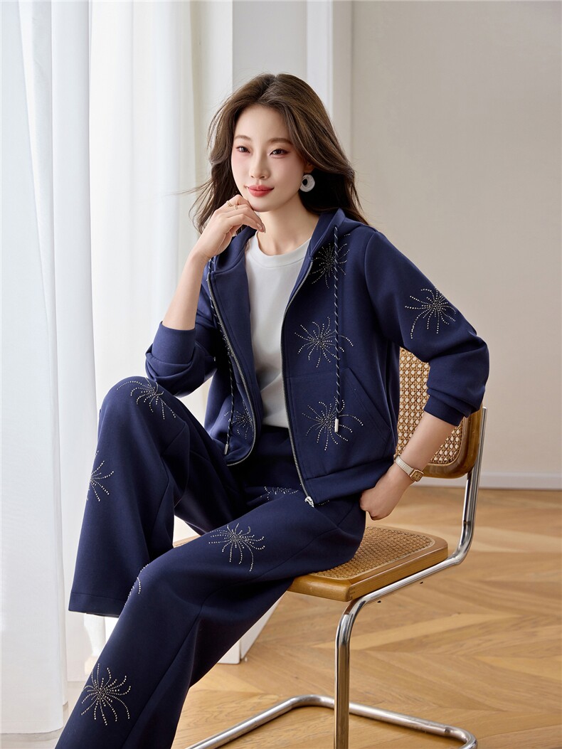 通勤风多口袋设计2026年春季连帽两件套长袖拉链,女装套装/套裙,梦依杭