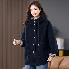 2025冬季时尚简约大方气质优雅显瘦休闲百搭潮流皮毛一体外套，女装羊羔毛/颗粒绒，独衣靓