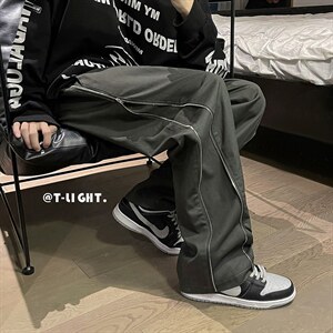 2022秋装新款 青少年拉链款休闲裤大码拖地直筒裤子 LK21165-P50图片
