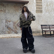 WT140-P120美式复古座山雕迷彩外套冬季加绒保暖短款棉服男女，男装棉衣，星座1501-3