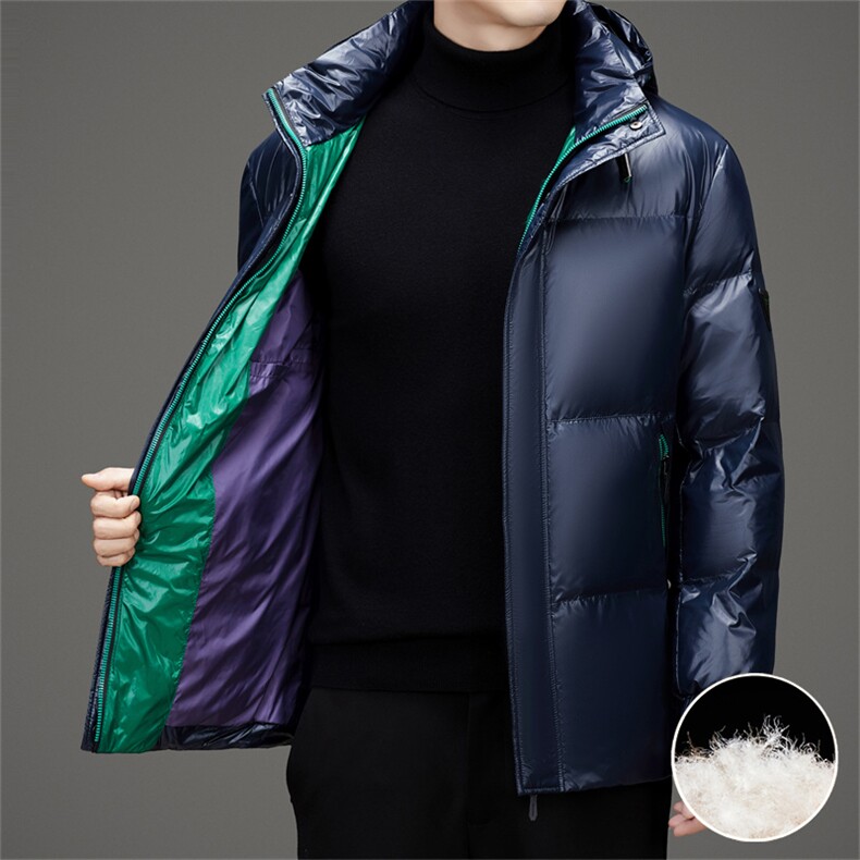 新标90绒防水黑金羽绒服外套男士秋冬时尚拆卸帽中年羽绒服大衣,男装羽绒服,钱塘723