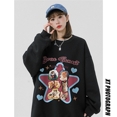 中性风新款秋季时尚百搭宽松卡通印花情侣套头卫衣W1032P30控48，男装卫衣，A247A