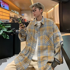 A961-P40美式潮流情侣休闲衬衣秋季新款日系复古长袖格子衬衫男，男装衬衫，星座512-6
