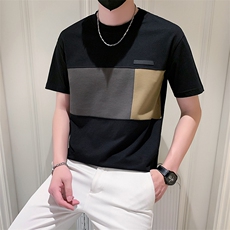 2025新款夏季短袖T恤男拼接潮牌半袖男装体恤A313-1-88227-P48，男装T恤，电商A313-1