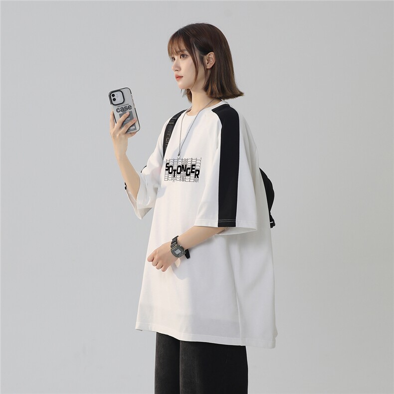 2025夏季新款创意字母印花休闲拼接港风T恤T1025/P35控49-棉,男装T恤,电商A148-1