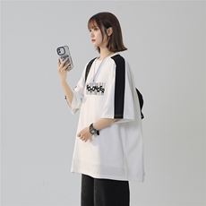 2025夏季新款创意字母印花休闲拼接港风T恤T1025/P35控49-棉，男装T恤，电商A148-1