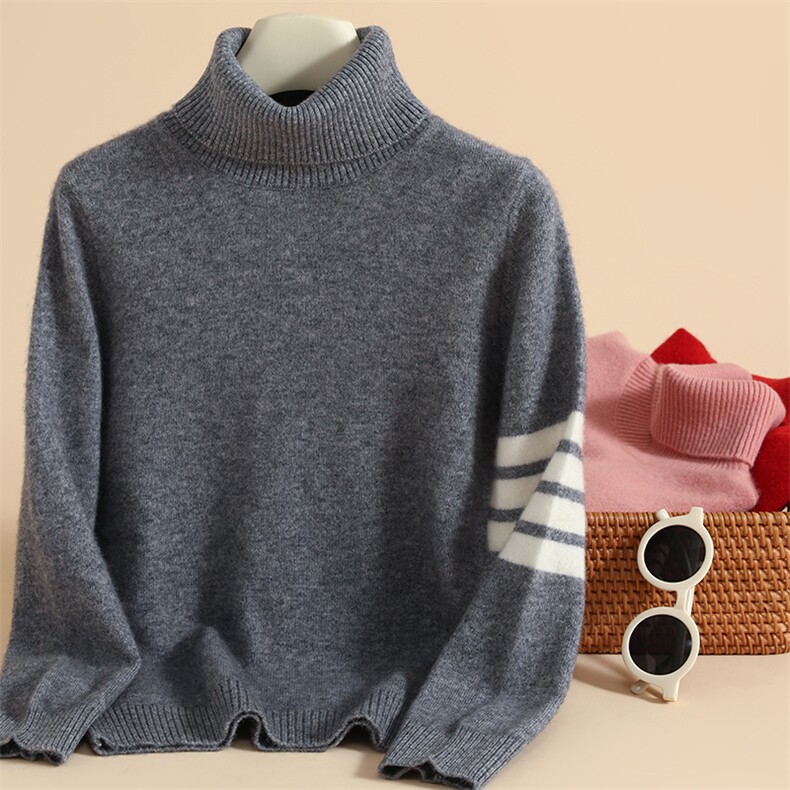 秋冬季新款舒适时尚百搭十二针加条高翻领儿童羊绒衫，童装儿童羊绒衫，六一童装