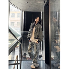 现货~美式复古水洗破坏牛仔裤高街直筒染脏裤子XZ1002-K7739-P60，男装牛仔裤，星座908