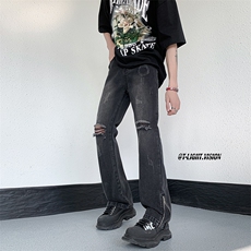 B221美式ins高街暗黑小众微喇叭破洞牛仔裤LK23076-P65控88，男装牛仔裤，电商B221