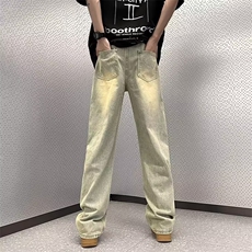 美式复古牛仔裤破洞宽松阔腿高街潮牌直筒长裤男N2266-p42加绒52，男装牛仔裤，星座1008-2